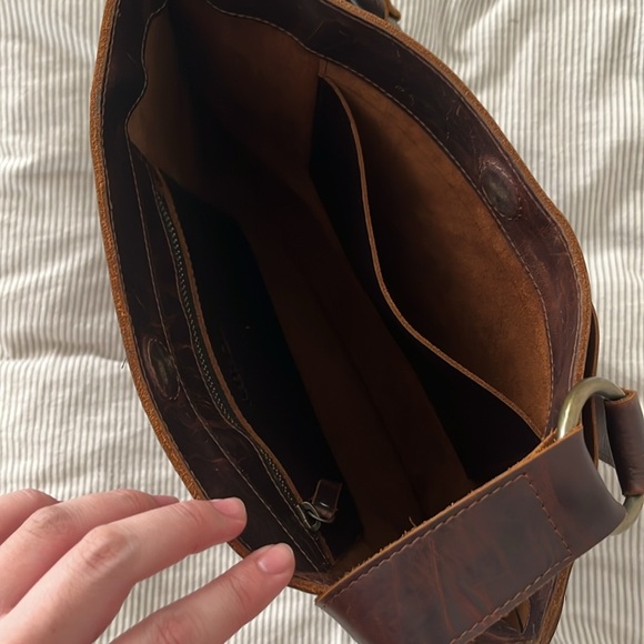 Kiko Leather Asymmetric Geometric Leather Long-Handle Tote - Brown - Picture 6 of 9